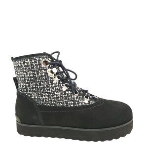 NEW Larroude Vail Boots Womens 8.5 Suede Black White Checkered Hipster City